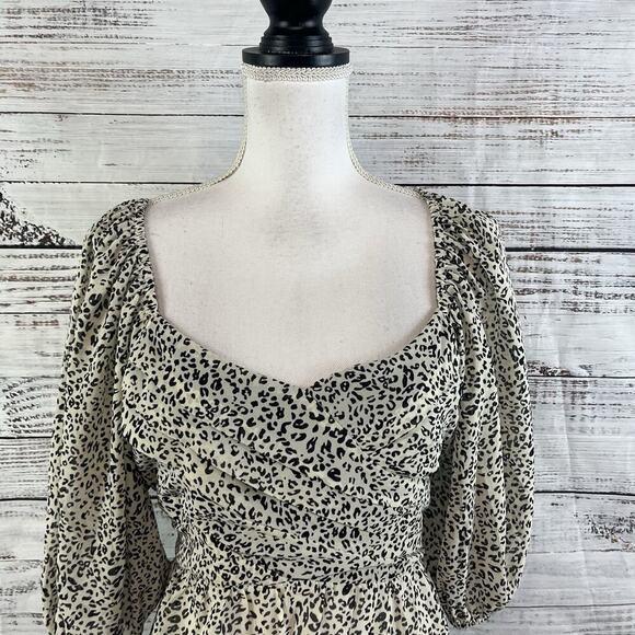 Sugar & Lips Blouse Top size Medium Black Brown Sheer Ruffle Puffy Sleeves Boho - Picture 2 of 9